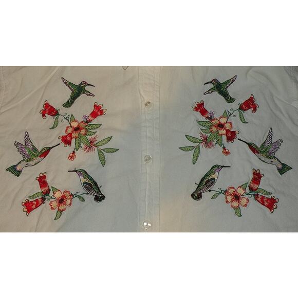 Vtg Casey Coleman Women’s LS Button Shirt Top Large Embroidered Hummingbirds - Picture 4 of 4